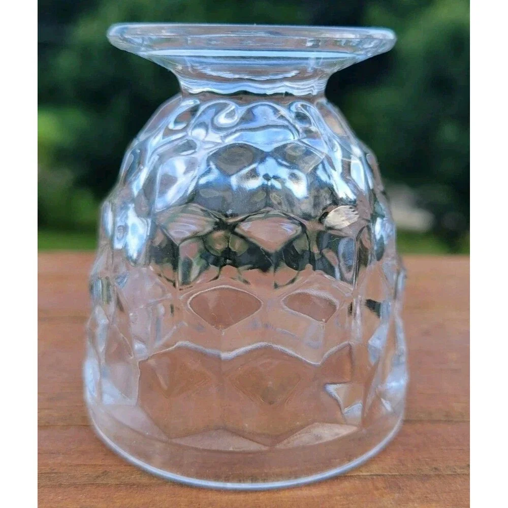 VTG FOSTORIA AMERICAN Egg Cup Toothpick Holder Crystal Glass Cubist Design
